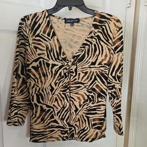 Jones New York Zebra Print Blouse - Black and Tan